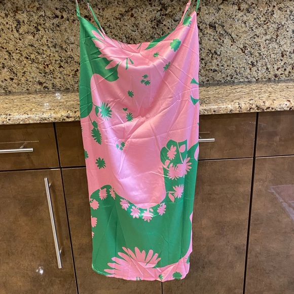 European Design Dresses & Skirts - SILKY PINK W/GREEN MINI DRESS